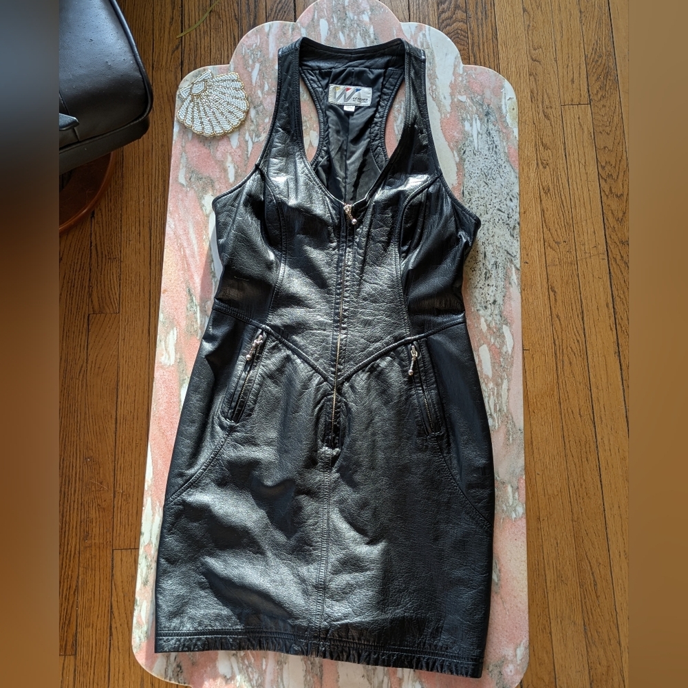 Wilson's Vintage Black Leather Sleeveless Moto Zip Dress Large Curves - Picture 5 of 11